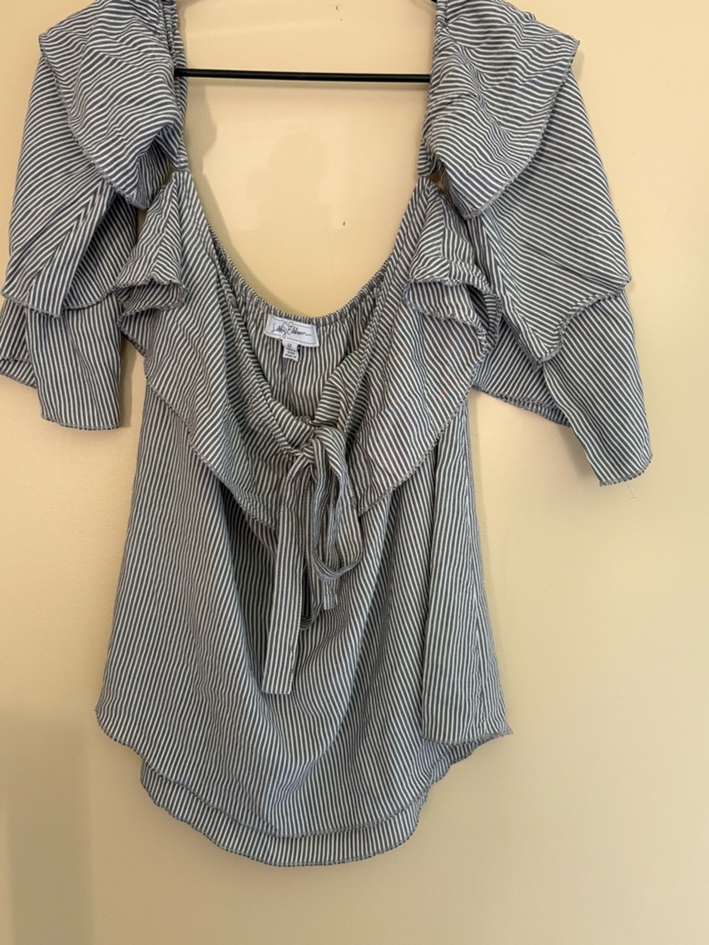 libby. edelman Blue and White Striped Ruffle Tie-Front Blouse